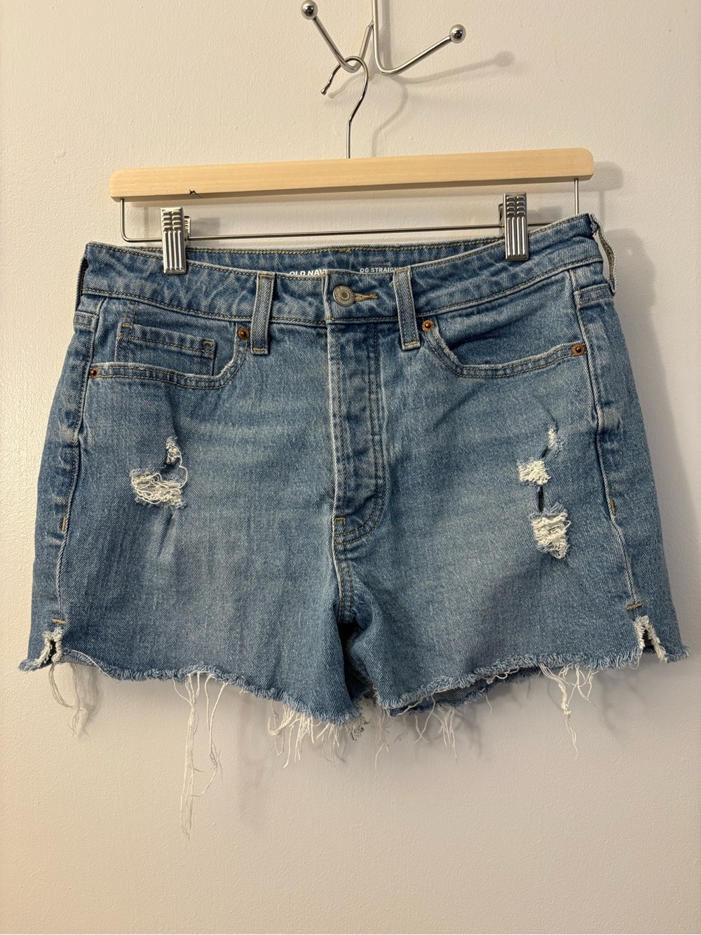 Old Navy OG Straight Light Blue Distressed Denim Cutoff Shorts